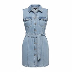 Blue Blush Denim Mini Dress Light Wash Tie Waist Utility Pockets Size Large